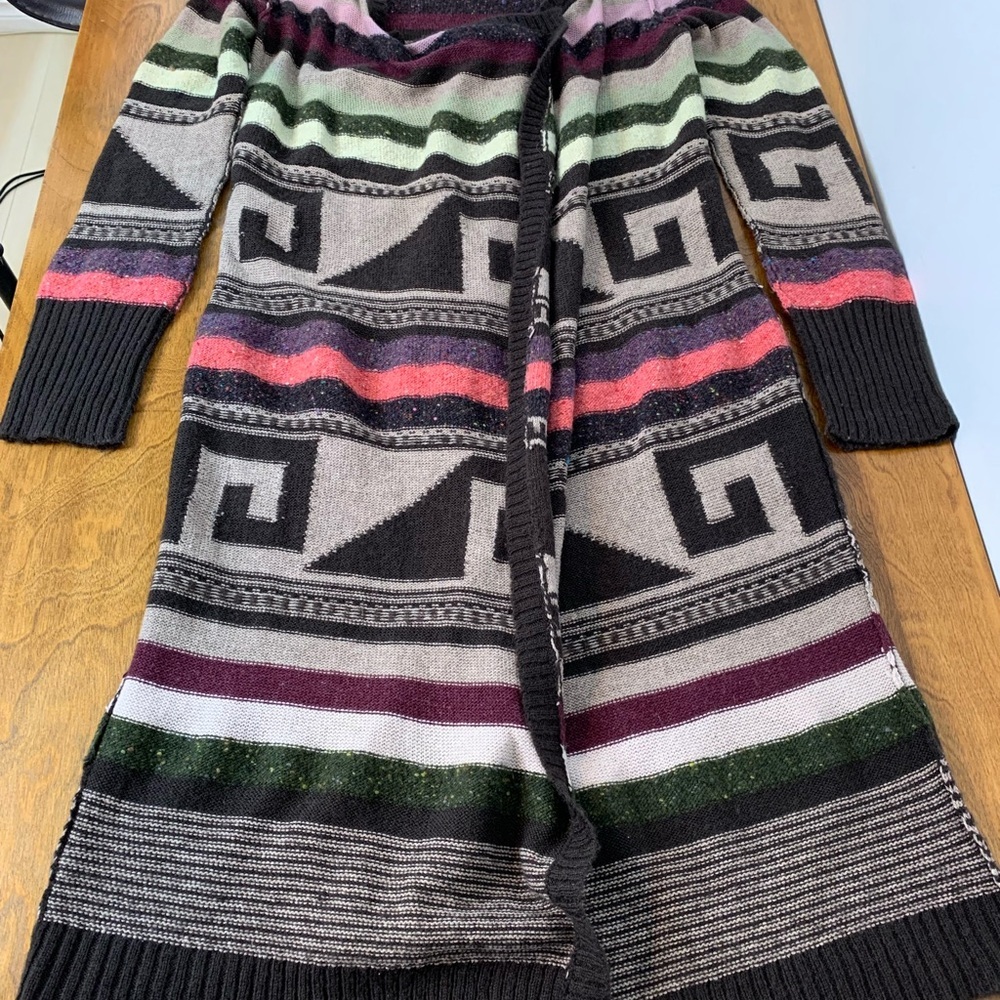 Free People Long Duster Open Cardigan Size Medium Wool Mohair Blend Aztec Boho - Picture 7 of 12